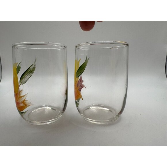 2 Bartlett Collins Gay Fad Handpainted juice glasses Tulips Red yellow 3.25" - Picture 5 of 7